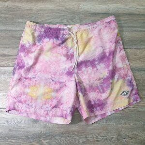PacSun Mens L Tie Dye Swim Shorts Pink Purple Yellow 36 In Waist Drawstring
